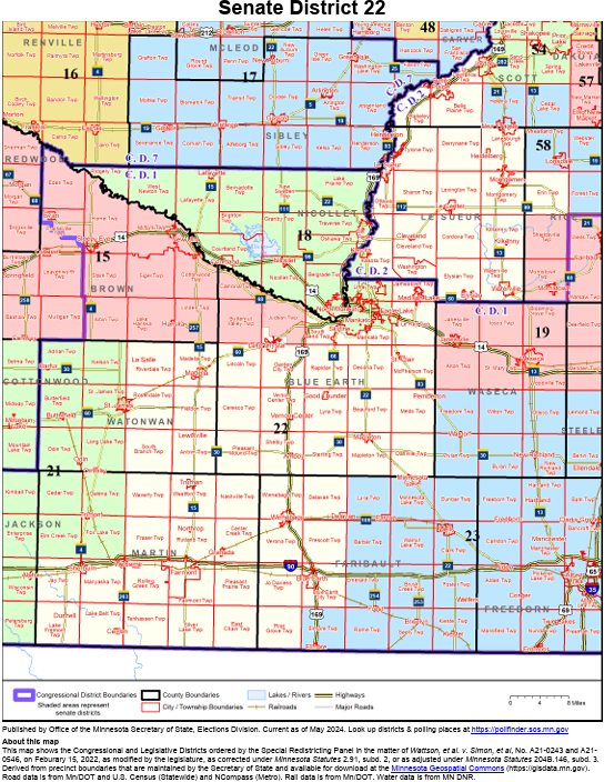 Map of Minnesota Senate District 22